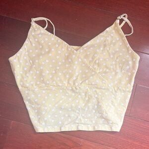 Hollister Yellow Floral V-Neck Cropped Cami Top Size Large
